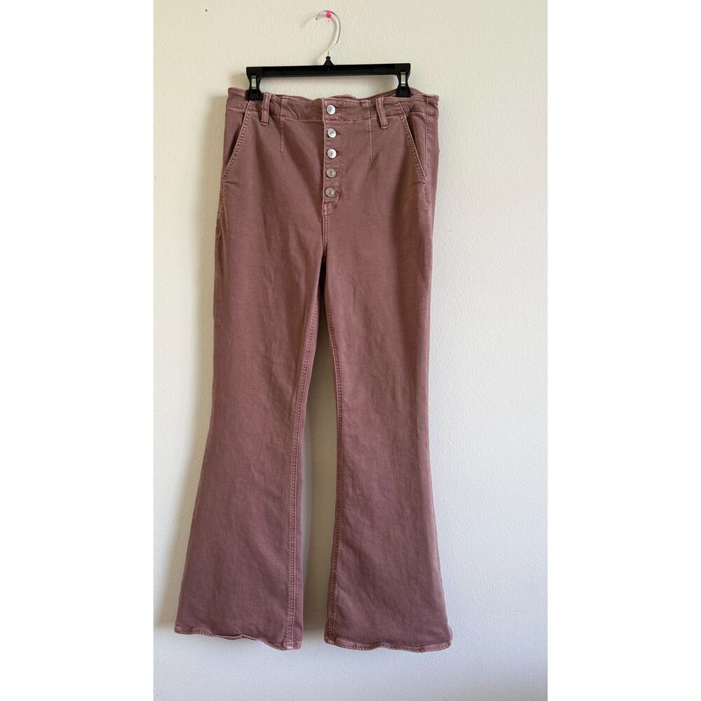 American Eagle Super Hi-Rise Flare Jeans Womens 12 Mauve Pink Button Fly Stretch